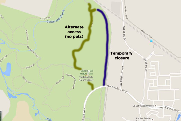 During construction of a new trail segment, a portion of the Westside Trail will be closed to the public.
