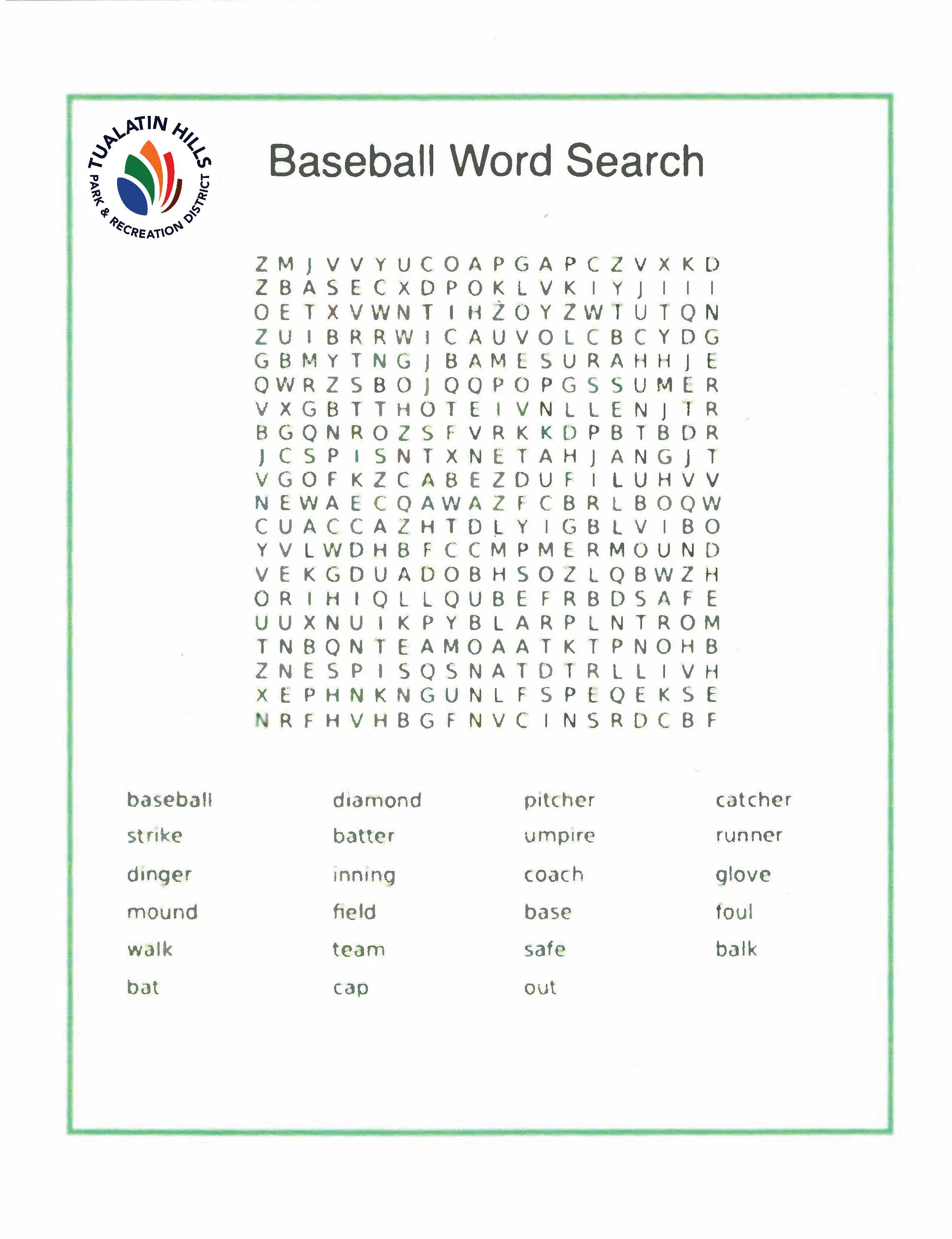 Baseball Word Search